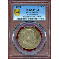 【SOLD】イギリス 1902年 1/2クラウン 銀貨 エドワード7世 PR64 Matte