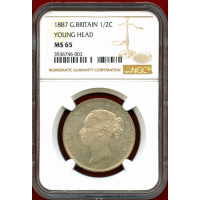 イギリス 1887年 1/2クラウン 銀貨 ヴィクトリア ヤングヘッド NGC MS65
