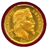 フランス 1869BB 20フラン 金貨 ナポレオン3世有冠 PCGS MS65