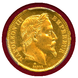 フランス 1869BB 20フラン 金貨 ナポレオン3世有冠 PCGS MS65