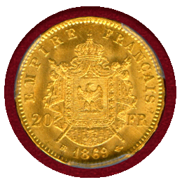 フランス 1869BB 20フラン 金貨 ナポレオン3世有冠 PCGS MS65