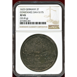 【SOLD】ドイツ コンスタンス 1623年 2ターラー 銀貨 都市景観 NGC XF45