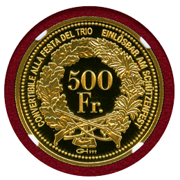 スイス 現代射撃祭 2012年 500フラン 金貨 グラウビュンデン NGC PF69UC