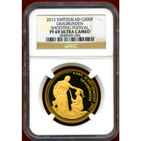 スイス 現代射撃祭 2012年 500フラン 金貨 グラウビュンデン NGC PF69UC
