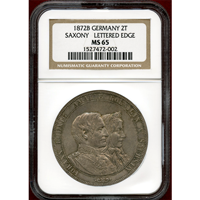 ドイツ ザクセン 1872B 2ターラー 銀貨 ヨハン王金婚式記念 NGC MS65