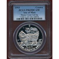 【SOLD】マン島 1993年 クラウン プルーフ銀貨 キャットコイン PF69DCAM