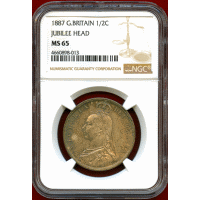 【SOLD】イギリス 1887年 1/2クラウン銀貨 ヴィクトリア ジュビリーヘッド MS65