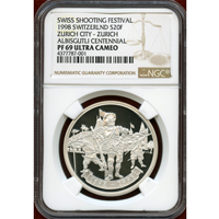 スイス 現代射撃祭 1998年 20フラン 銀貨 センテニアル NGC PF69UC