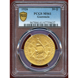 グアテマラ 1926年 20ケツァル 金貨 国鳥ケツァール PCGS MS61