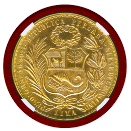 【SOLD】ペルー 1965年 100ソル 金貨 女神座像 9/INV 5 NGC MS65