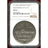 ドイツ レーゲンスブルク ND(1740) ターラー 銀貨 カール6世 都市景観 NGC MS61