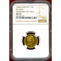 ドイツ バイエルン (1864) グルデン金貨 ヴュルツブルク都市景観 ルードヴィヒ2世 MS60