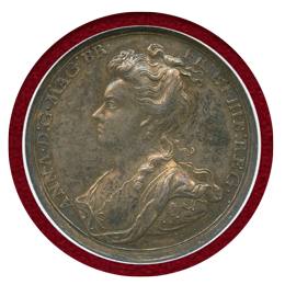 イギリス 1706年 バルセロナ包囲戦勝記念 銀メダル アン女王 NGC AU55
