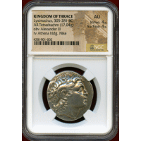トラキア 紀元前305-281年 4ドラクマ 銀貨 アレキサンダー大王 アモンの角 AU