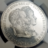 【SOLD】オーストリア 1879年 2フローリン 銀貨 フランツヨーゼフ1世 銀婚式記念 MS61