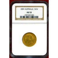 オーストラリア 1859(SY) ソブリン 金貨 ヴィクトリア バンクシア NGC AU53