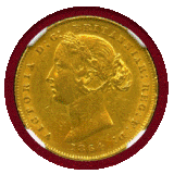 【SOLD】オーストラリア 1864(SY) ソブリン 金貨 ヴィクトリア バンクシア AU58