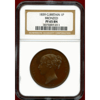【SOLD】イギリス 1839年 ペニー 銅貨 ヴィクトリア ヤングヘッド NGC PF65BN