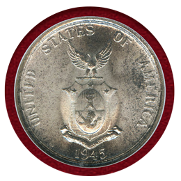 米領フィリピン 1945S 50センタボ 銀貨 女神立像 NGC MS67