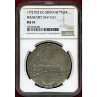 【SOLD】ドイツ フランクフルト 1772PCB ターラー 銀貨 都市景観 NGC MS61