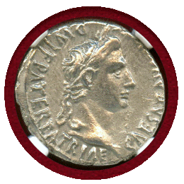 【SOLD】ローマ帝国 27BC-AD14 デナリウス 銀貨 アウグストゥス NGC Ch XF