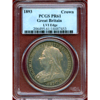 イギリス 1893年 クラウン 銀貨 ヴィクトリア オールドヘッド PCGS PR61