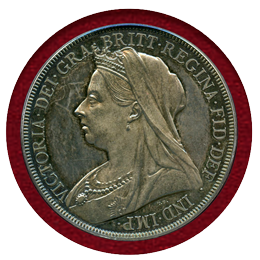 イギリス 1893年 銀貨 ヴィクトリア クラウン ベールヘッド LVI エッジ PCGS PR64