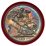 イギリス 1893年 銀貨 ヴィクトリア クラウン ベールヘッド LVI エッジ PCGS PR64