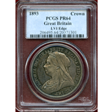 イギリス 1893年 銀貨 ヴィクトリア クラウン ベールヘッド LVI エッジ PCGS PR64