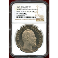 【SOLD】ドイツ ヴュルテンベルク 1869年 2ターラー ピュアシルバー ウルム PF63CAM