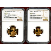 イギリス 1987年 ￡25&10 金貨 2枚セット ブリタニア NGC PF70UC