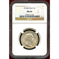 【SOLD】イタリア 1916R 2リレ 銀貨 エマヌエレ3世 クァドリガ NGC MS65