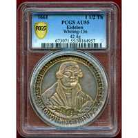 【SOLD】ドイツ アイスレーベン 1661 都市景観 1 1/2ターラー 銀貨 PCGS AU55