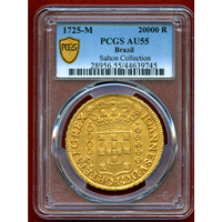 ブラジル 1725M 20000レイス 金貨 ジョアン5世 PCGS AU55