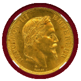 【SOLD】フランス 1868BB 100フラン 金貨 ナポレオン3世有冠 NGC MS64