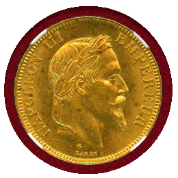 【SOLD】フランス 1868BB 100フラン 金貨 ナポレオン3世有冠 NGC MS64