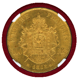 【SOLD】フランス 1868BB 100フラン 金貨 ナポレオン3世有冠 NGC MS64