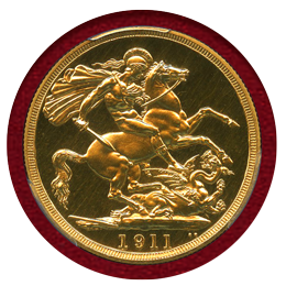 イギリス 1911年 2ポンド 金貨 ジョージ5世 PCGS PR65CAMEO
