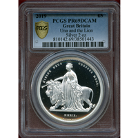 イギリス 2019年 5ポンド ウナ&ライオン プルーフ銀貨 PCGS PR69DCAM
