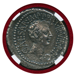 帝政ローマ 41BC デナリウス銀貨 マルクス・アントニウスとオクタヴィア XF