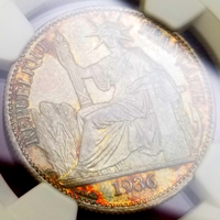 仏領インドシナ 1936年 50セント 銀貨 自由の女神 NGC MS64