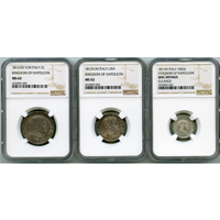 【SOLD】イタリア ナポレオン王国 銀貨 ナポレオン3枚セット NGC MS62-UND