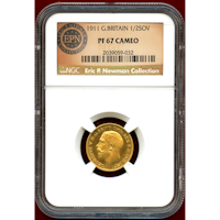【期間限定】イギリス 1911年 1/2ソブリン 金貨 ジョージ5世 NGC PF67CAMEO