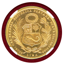【SOLD】ペルー 1966年 50ソル 金貨 女神座像 NGC MS65
