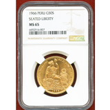 【SOLD】ペルー 1966年 50ソル 金貨 女神座像 NGC MS65