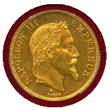 フランス 1868A 100フラン 金貨 ナポレオン3世有冠 PCGS MS62+