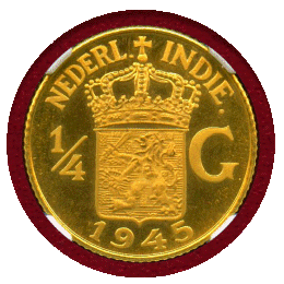 【SOLD】オランダ領東インド 1945年 1/4グルデン 金打ち貨 NGC PF68UC