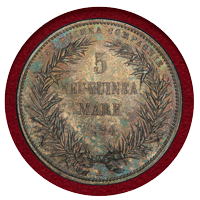 【SOLD】独領ニューギニア 1894A 5マルク 銀貨 極楽鳥 PCGS PR63