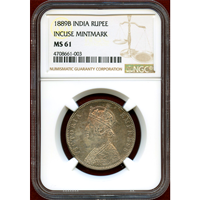 インド 1889B ルピー 銀貨 ヴィクトリア女王 NGC MS61