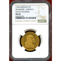 神聖ローマ帝国 フランクフルト 1764年 2ダカット金貨 ヨーゼフ2世 戴冠記念 MS62